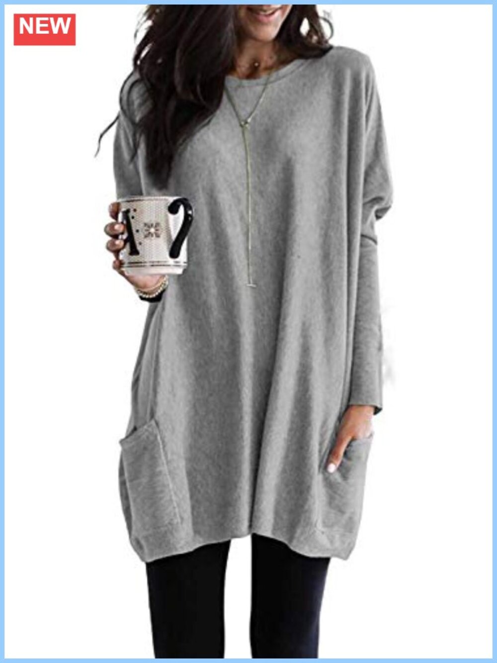 Women's Long Sleeve Tunic Sweatshirt Dress with Pockets Casual Oversized Top